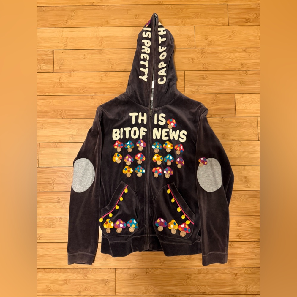 Rough Brand Brown Velour Mushroom Hoodie  No size - S or M. Cottagecore Fairy